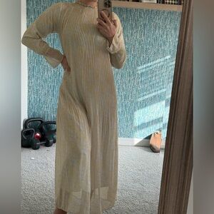 Manuka Soft Yellow Pleated Long Sleeve Dress